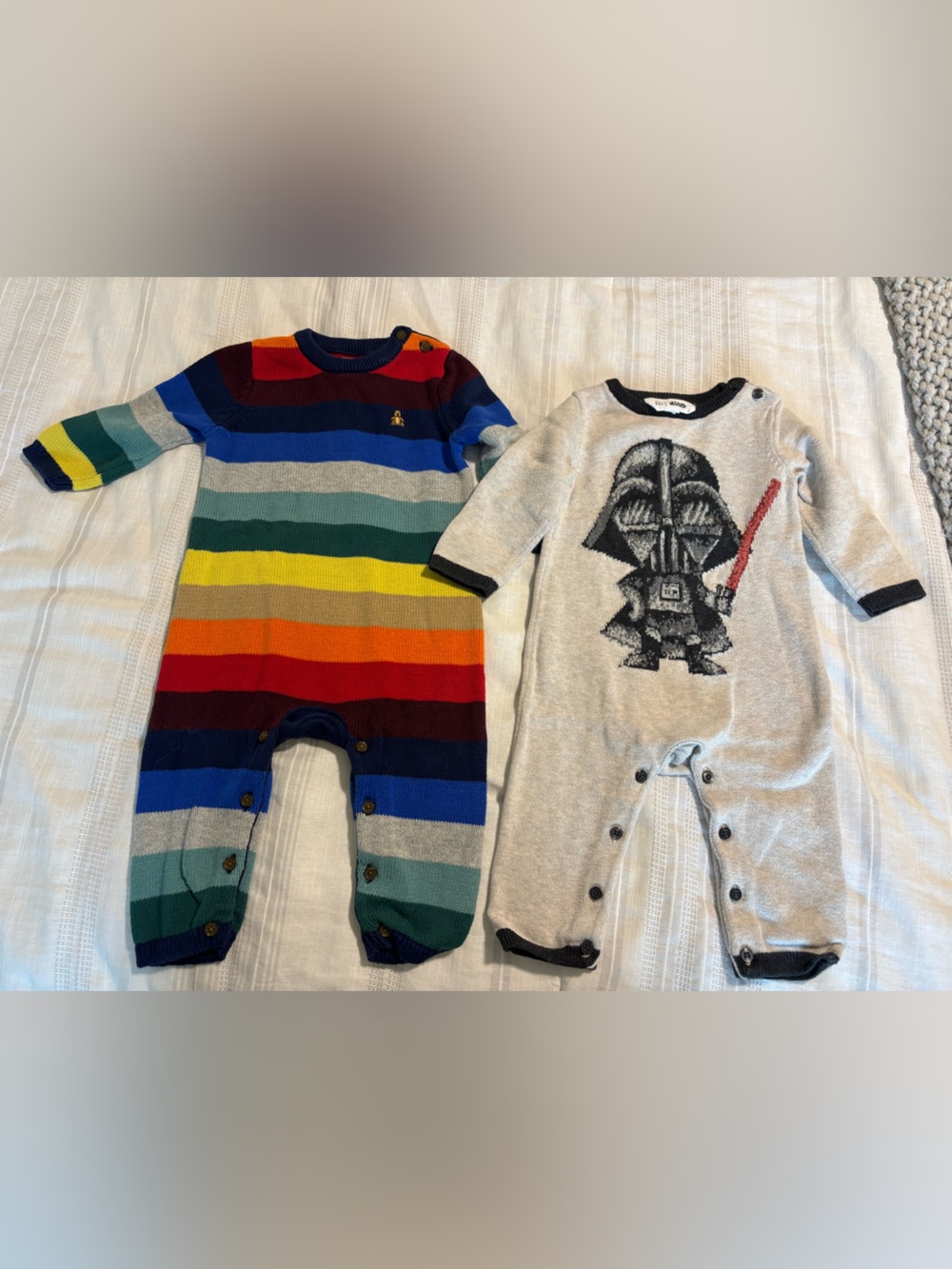 GAP Multicolor Striped Knit One-Piece & GAP Gray Darth Vader Knit One-Pieces